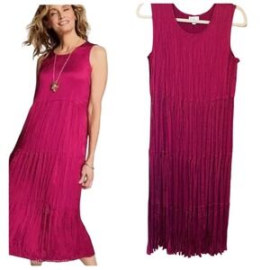J.Jill Solstice Midi Dress Cerise Raspberry Pink Size S Crinkle Satin Party